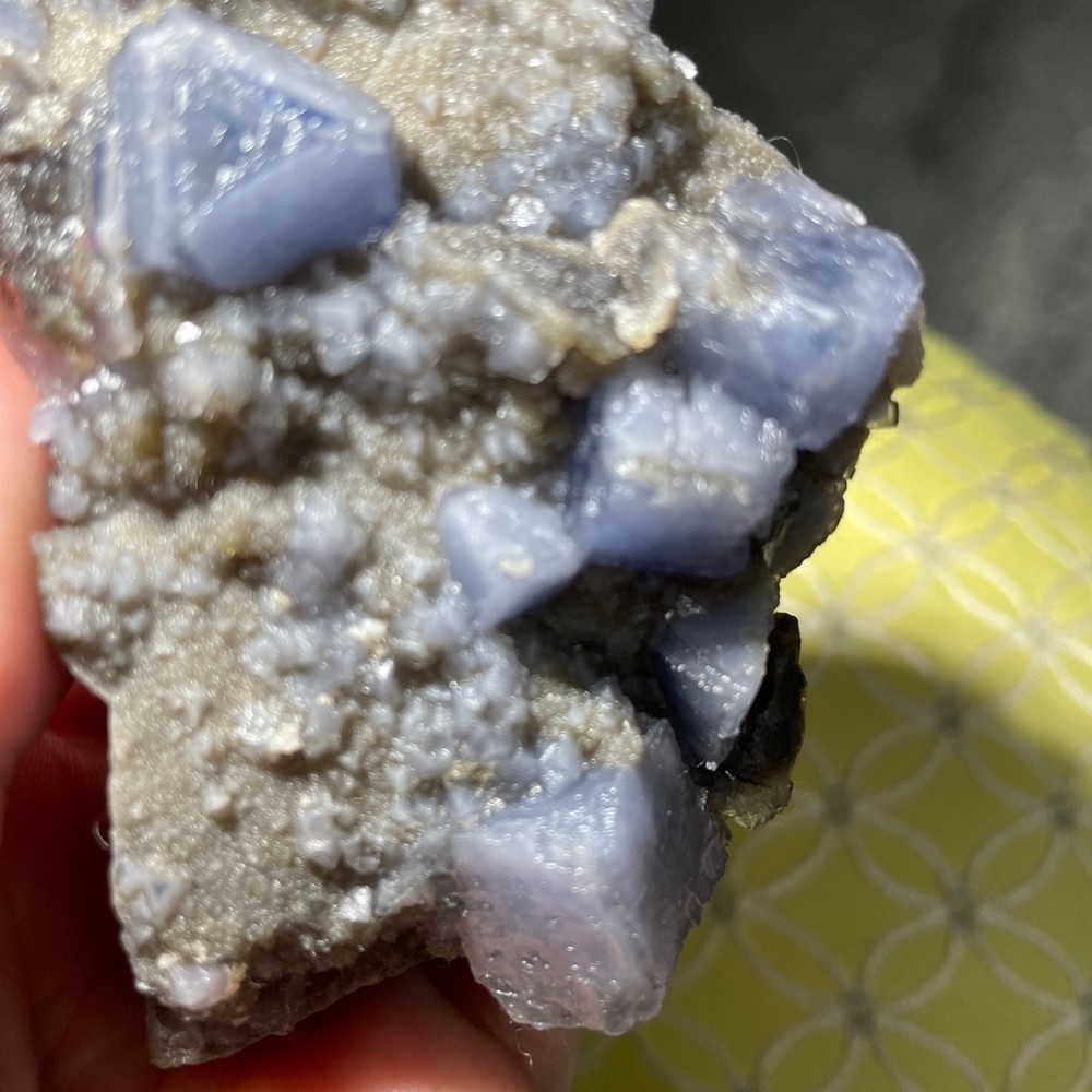 Raw crystal - grey calcite BLUE CUBED FLUORITE 3”x2” amazing specimen calming